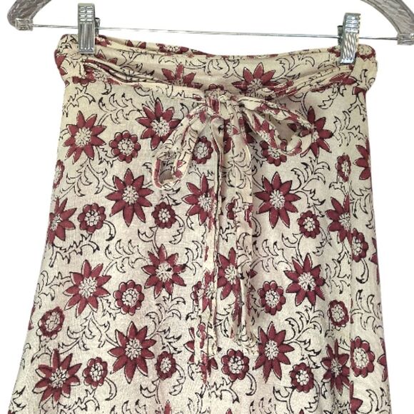 VTG India Cotton Off White Red Floral Block Print Midi Wrap Skirt *XS- Med - Picture 9 of 16